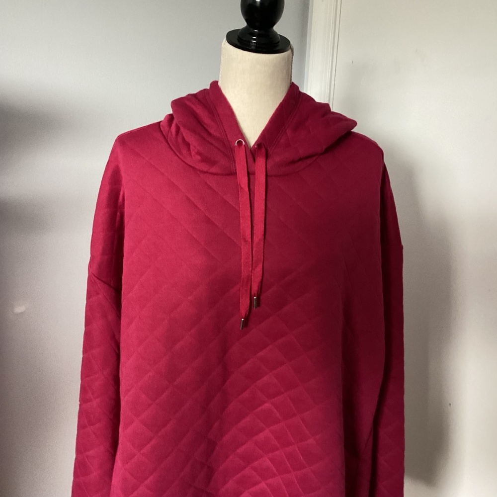 JONES NEW YORK SPORT WOMAN 2X FLEECE HOODIE SWEATSHIRT QUILTED RASPBERRY - Picture 2 of 5
